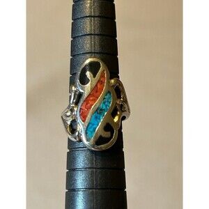 Southwest Style Silver Tone Ring Size 4